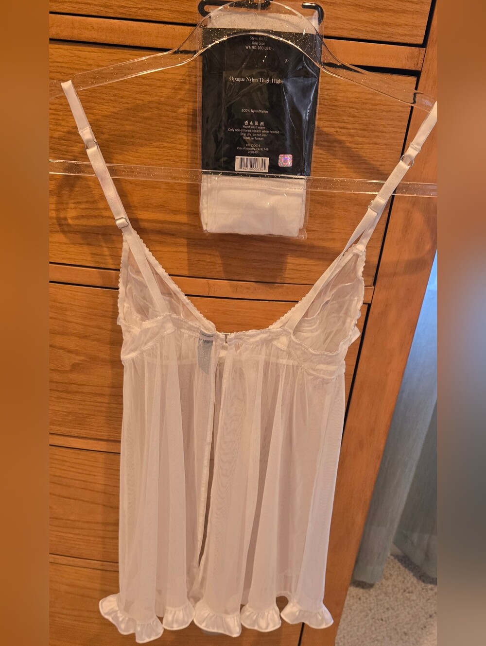 Sexy Little Thing White Sheer Ruffled Babydoll Nightie W/thigh Highs - Picture 6 of 10